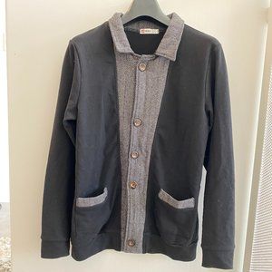 Mens Small Black and Gray Cardigan with Buttons